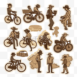 人剪影骑自行车图片_插图中一群人骑自行车并在街道上