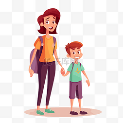 卡通母親图片_母亲和儿子剪贴画母亲和一个学校