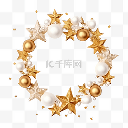 彩球装饰图片_圣诞花环，松枝圣诞球和金星