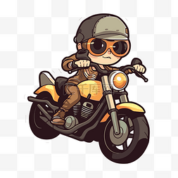 卡通骑自行车的人图片_戴着墨镜贴纸的卡通摩托车手 向