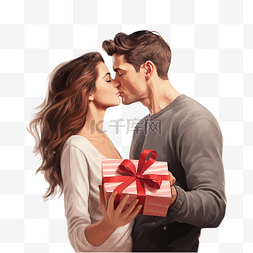 亲吻手绘图图片_快乐的女朋友一边拿着神奇的圣诞