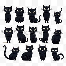 小猫玩图片_猫黑色恐怖平面卡通套装万圣节令