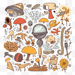 线索交互图片_线索剪贴画涂鸦集蘑菇和其他物体