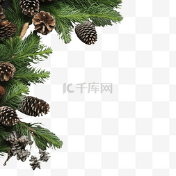 深色木板上的圣诞树枝，靠着灰色
