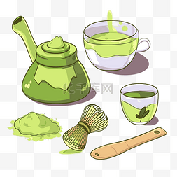 抹茶剪贴画 抹茶茶杯卡通插图 向