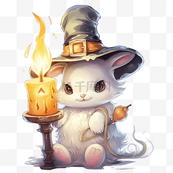 贴纸万圣节幽灵兔子在女巫帽子与