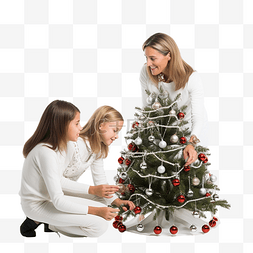 母亲和女儿们准备圣诞节装饰圣诞