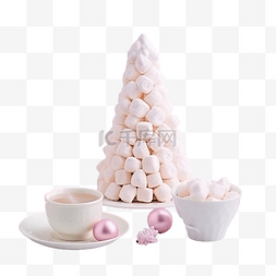 粉红色的棉花糖图片_圣诞餐桌布置，装饰以棉花糖制成