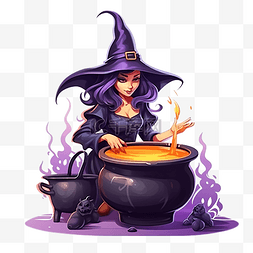 女巫在万圣节的大锅里酿造魔法药