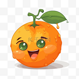 橙色剪贴画卡通橙色水果，有叶子