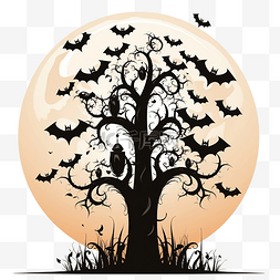 与蝙蝠树和满月的垂直万圣节消息