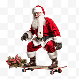 骑行服图片_踩着滑板拿着礼物的圣诞老人