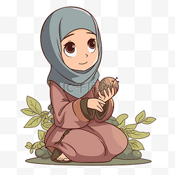 坐在树叶上图片_muslimah 剪贴画卡通穆斯林女孩坐在