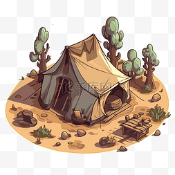 沙漠中帐篷的露营地剪贴画卡通动