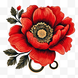 用于贴纸和印刷的复古单红花花卉
