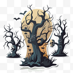 三棵松树logo图片_卡通三棵枯树和一个头骨图像剪贴
