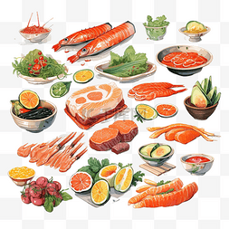 不同种类的图片_食物插画不同种类的食物平插图无