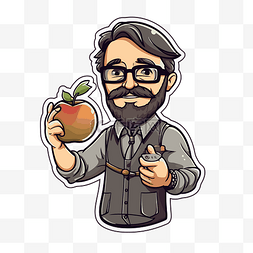 苹果描绘图片_描绘一个留着胡子的男人拿着苹果