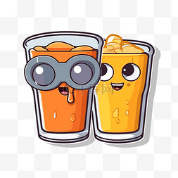 两杯橙色饮料以不同的方式有趣剪