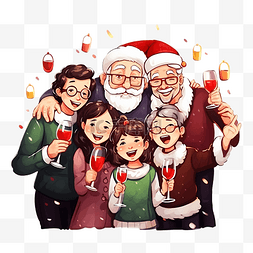 葡萄酒和人图片_欢快的大家庭在圣诞节庆祝活动上