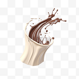 巧克力倒奶油图片_牛奶和巧克力隔离飞溅波 3D 渲染