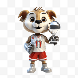 3d造型图片_拿着奖杯的篮球吉祥物3D人物插画