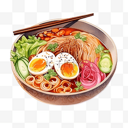 拉面手绘图片_水彩日本食品拉面