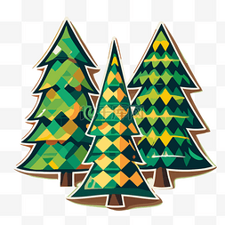 三角形剪贴画图片_三个圣诞树贴纸与彩色三角形剪贴