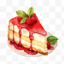草莓馅饼图片_水彩芝士蛋糕