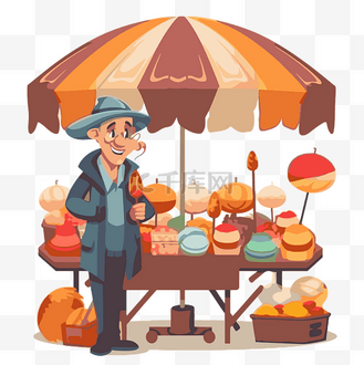 卖冰淇淋图片素材_供应商剪贴画人物卖冰淇淋与糖果摊和雨伞卡通 向量