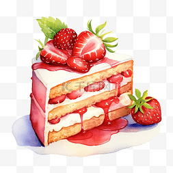 水彩画草莓和糖果蛋糕片