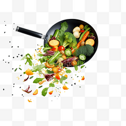 不同的蔬菜图片_ai生成不同的蔬菜落入煎锅隔离