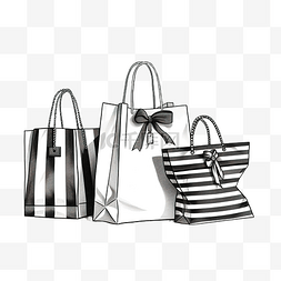 黑色的购物袋图片_购物袋隔离元素的黑白图形绘制