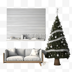 圣诞客厅图片_木质墙面上装饰的圣诞客厅