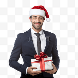 男士西裝图片_穿着西装戴着圣诞礼物的圣诞老人