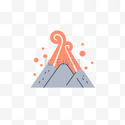 火山插图图片_上面有烟雾的红山图标 向量