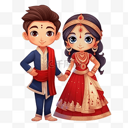 婚宴邀请函图片_印度传统婚礼情侣角色中的可爱情