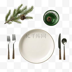 模板桌图片_圣诞餐桌布置，配有冷杉树枝和绿