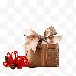 礼物套餐图片_质朴的木桌上有红色蝴蝶结的圣诞