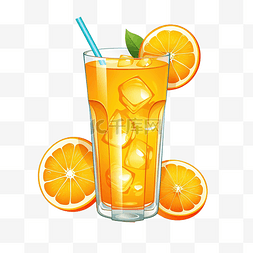 橙汁插图与玻璃和橙片