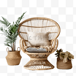 波西米亚风格的椅子和植物