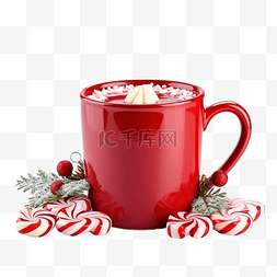 红色金属杯，配有茶和圣诞装饰的