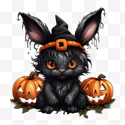 黑兔子耳朵图片_可爱的毛茸茸的卡通黑兔子在魔鬼