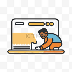 黑人正在把碎片放到电脑屏幕上 