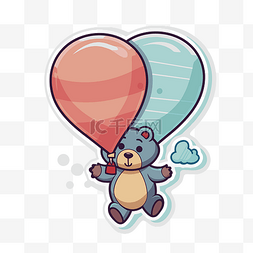 两个卡通熊图片_贴纸泰迪熊漂浮着两个气球剪贴画