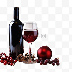 瓶子红酒图片_木质表面木桌上的红酒和圣诞装饰