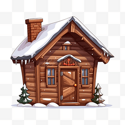 卡通冬季房子矢量图像覆盖着雪的