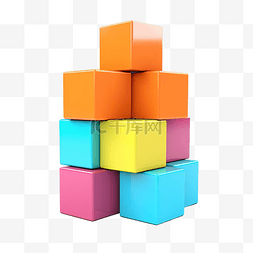 彩色盒子卡通图片_儿童卡通 3D 彩色盒子立方体