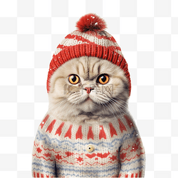 苏格兰折耳猫图片_喵的圣诞贺卡，上面有穿着针织毛