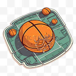 篮球在篮子概念与球和球场矢量插